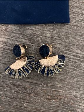 Brynn Hudson Navy & Gold Fringe Statement Earrings